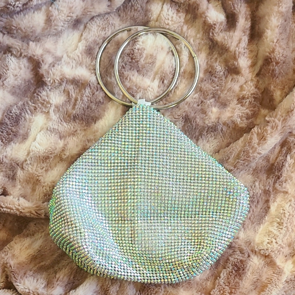NWOT Silver Multi Color Shimmery Rhinestone Evening Bag